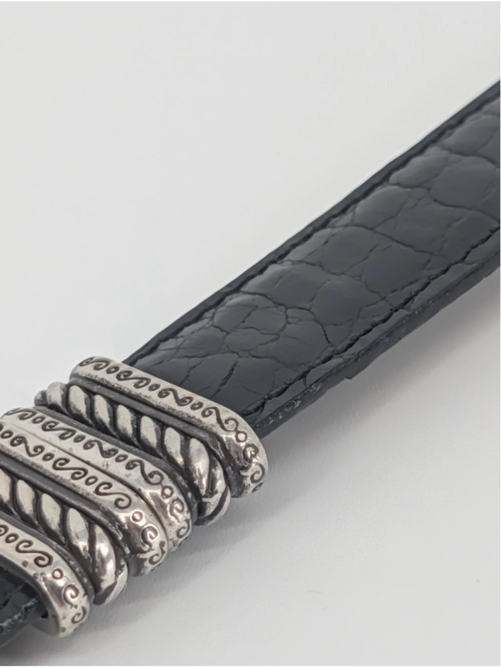 Vintage Brighton Reversible Black Brown Croc Leather Belt Silver Buckle 30-34
